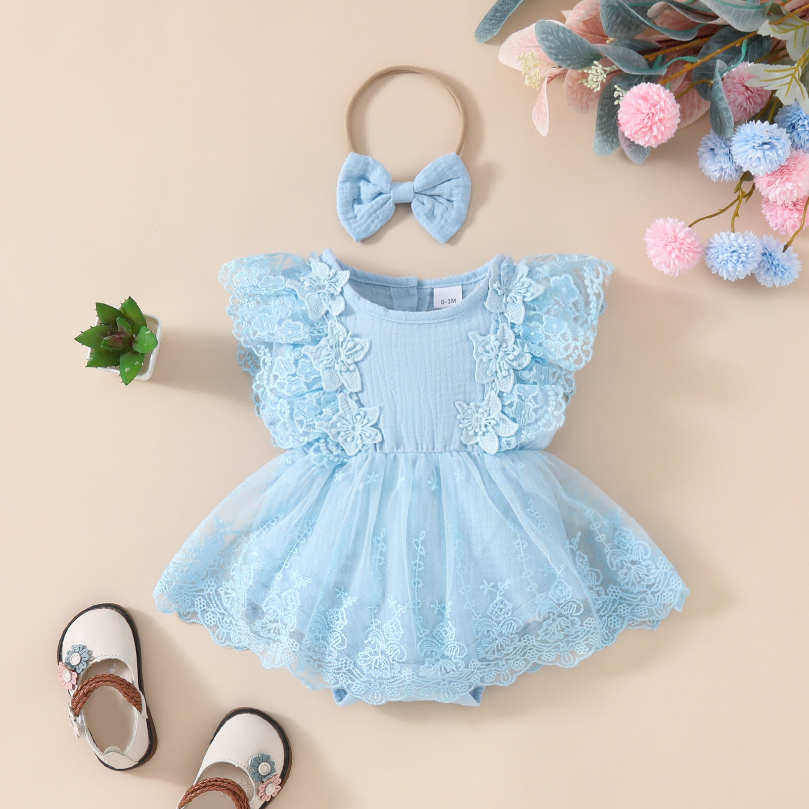 Baby Girl Sleeveless Lace Triangle Romper Dress