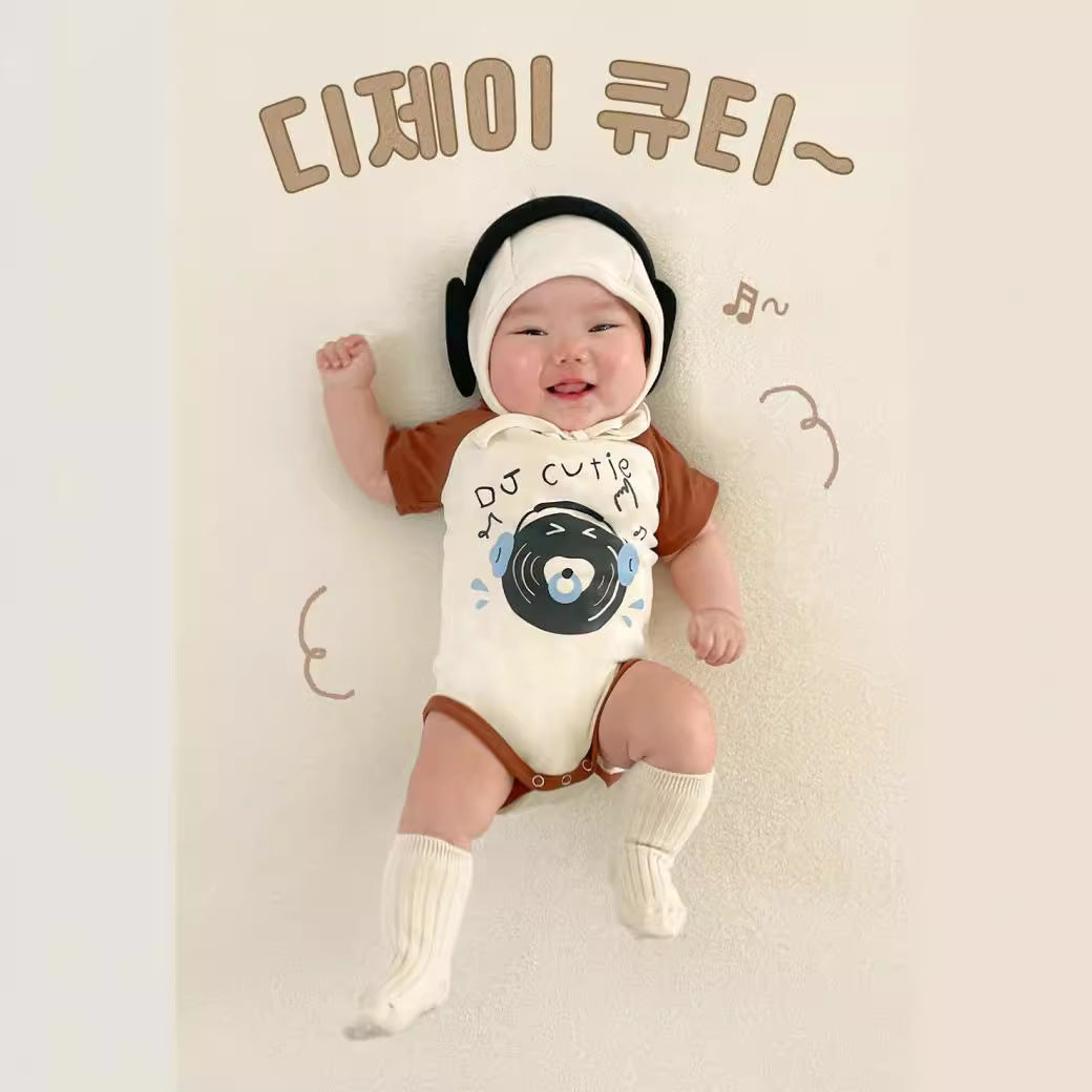Baby DJ Print Modeling Romper Outfit
