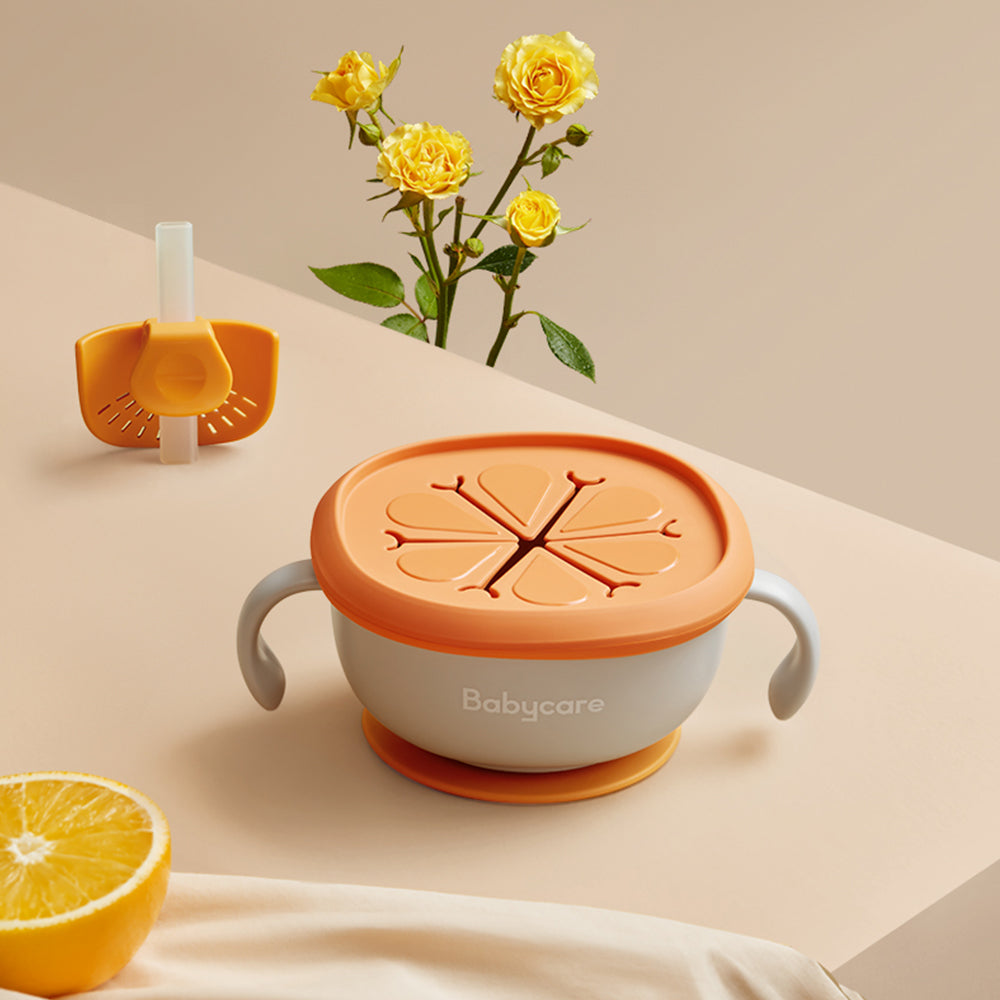 Baby 3-in-1 Feeding Bowl with Straw Suction Handle Tableware