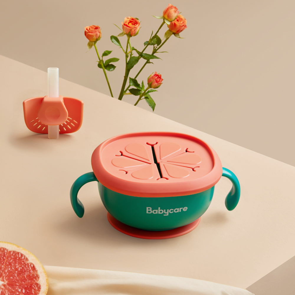 Baby 3-in-1 Feeding Bowl with Straw Suction Handle Tableware
