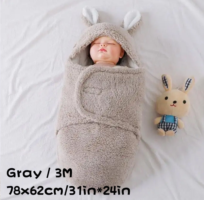 Fluffy Fleece Newborn Swaddle Sleeping Bag with Head Support