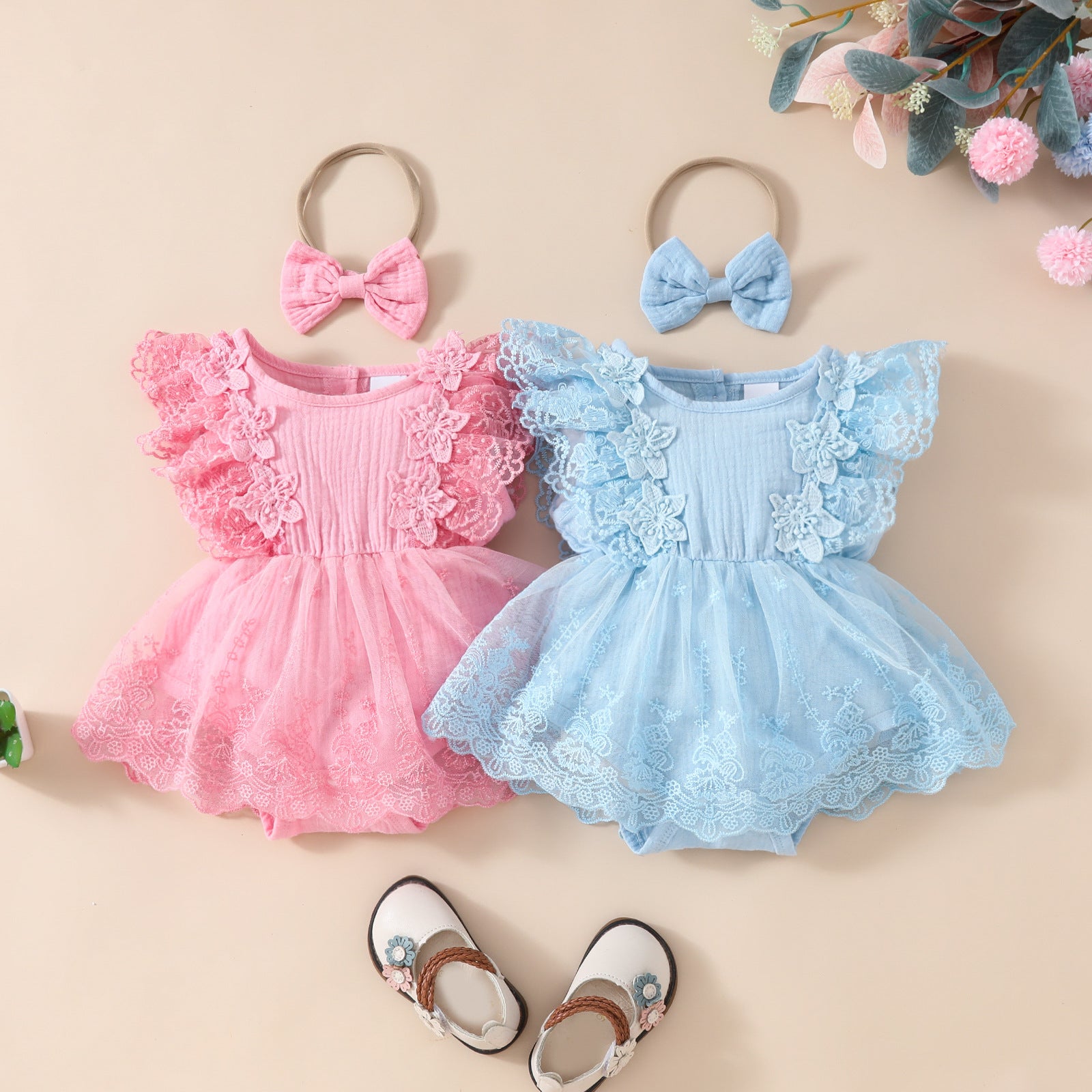 Baby Girl Sleeveless Lace Triangle Romper Dress