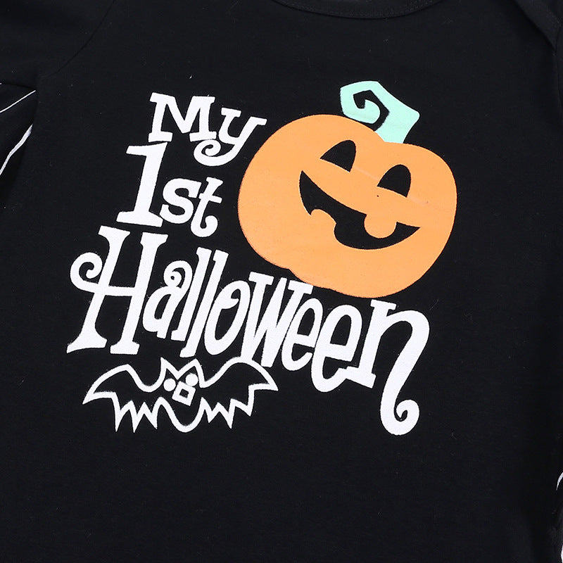 Halloween Pumpkin Print Long Sleeve Baby Romper