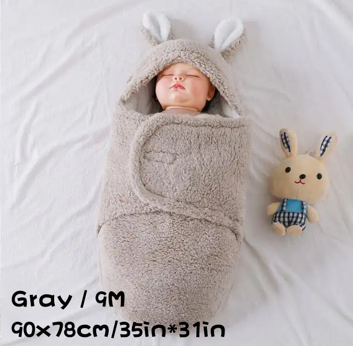 Fluffy Fleece Newborn Swaddle Sleeping Bag with Head Support