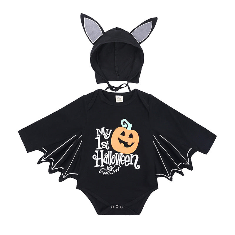 Halloween Pumpkin Print Long Sleeve Baby Romper