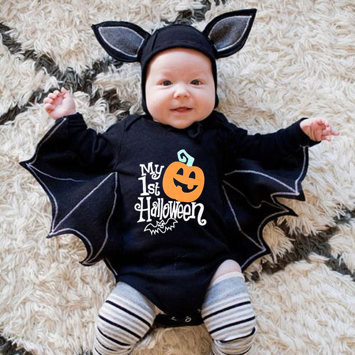 Halloween Pumpkin Print Long Sleeve Baby Romper