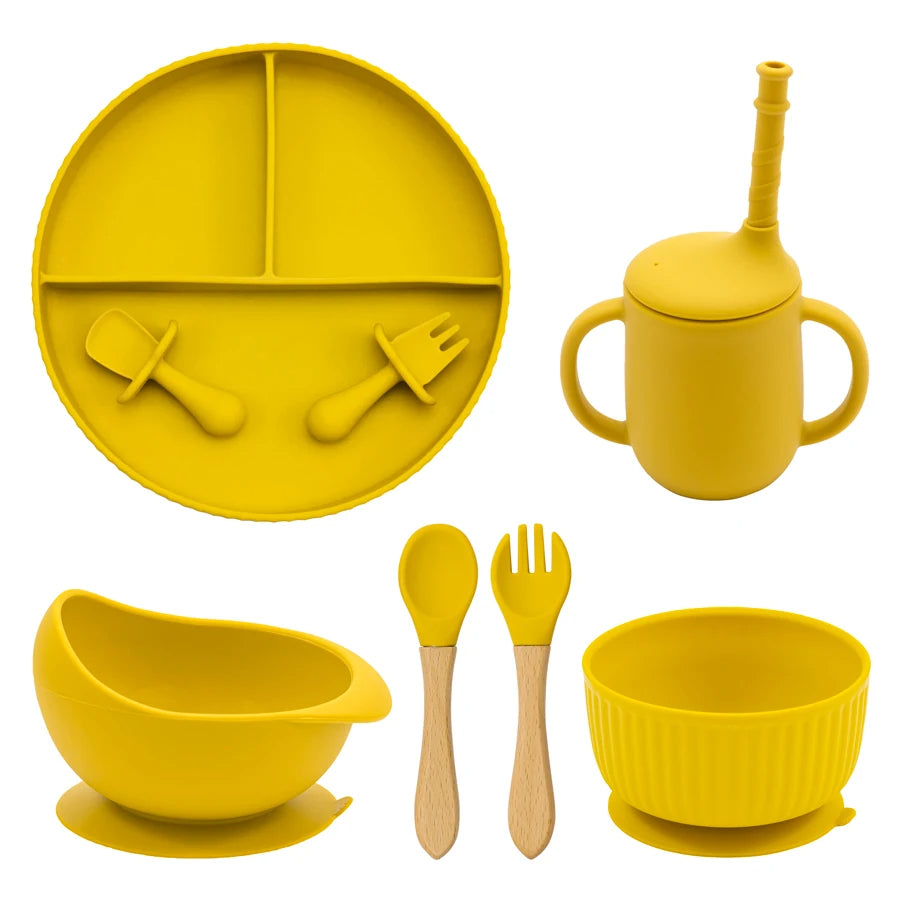 Baby Silicone Feeding Set Plate Bowl Cup with Fork and Spoon