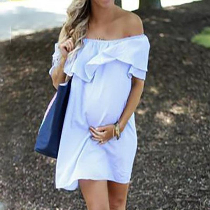 Maternity Dress with Shoulder Flounce