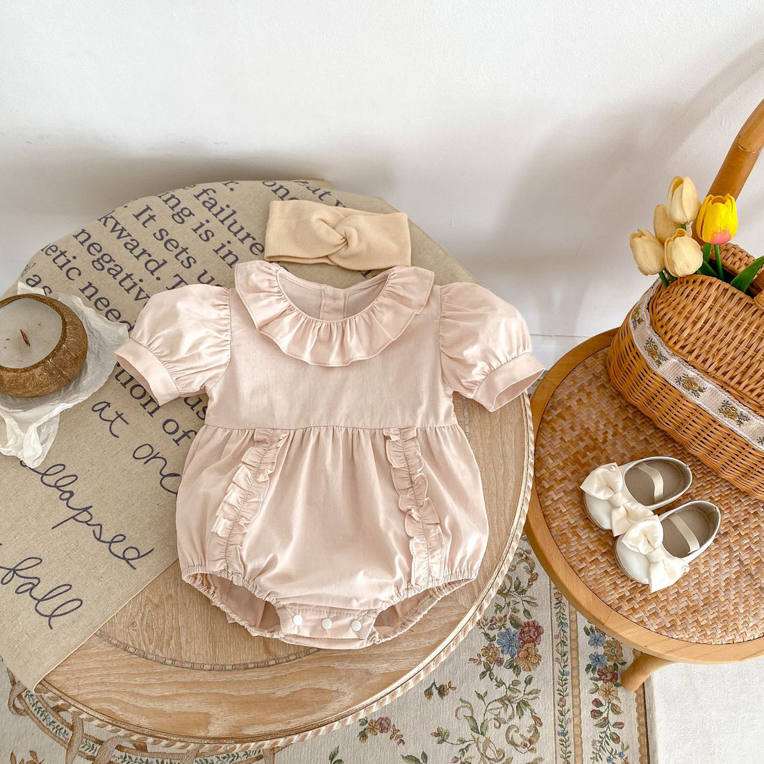 Baby Girl Cotton Puff Sleeve Romper One-Piece Summer Outfit