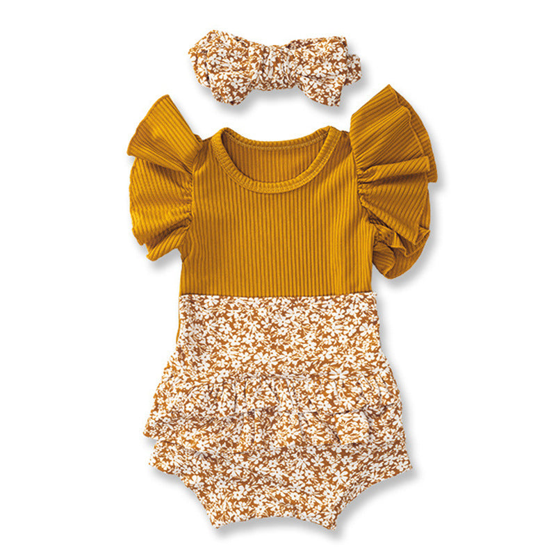 Baby Girl Flounced Sleeve Triangle Romper Summer Outfit