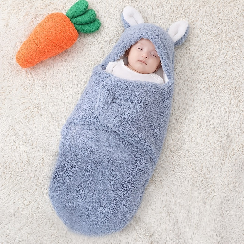 Fluffy Fleece Newborn Swaddle Sleeping Bag with Head Support