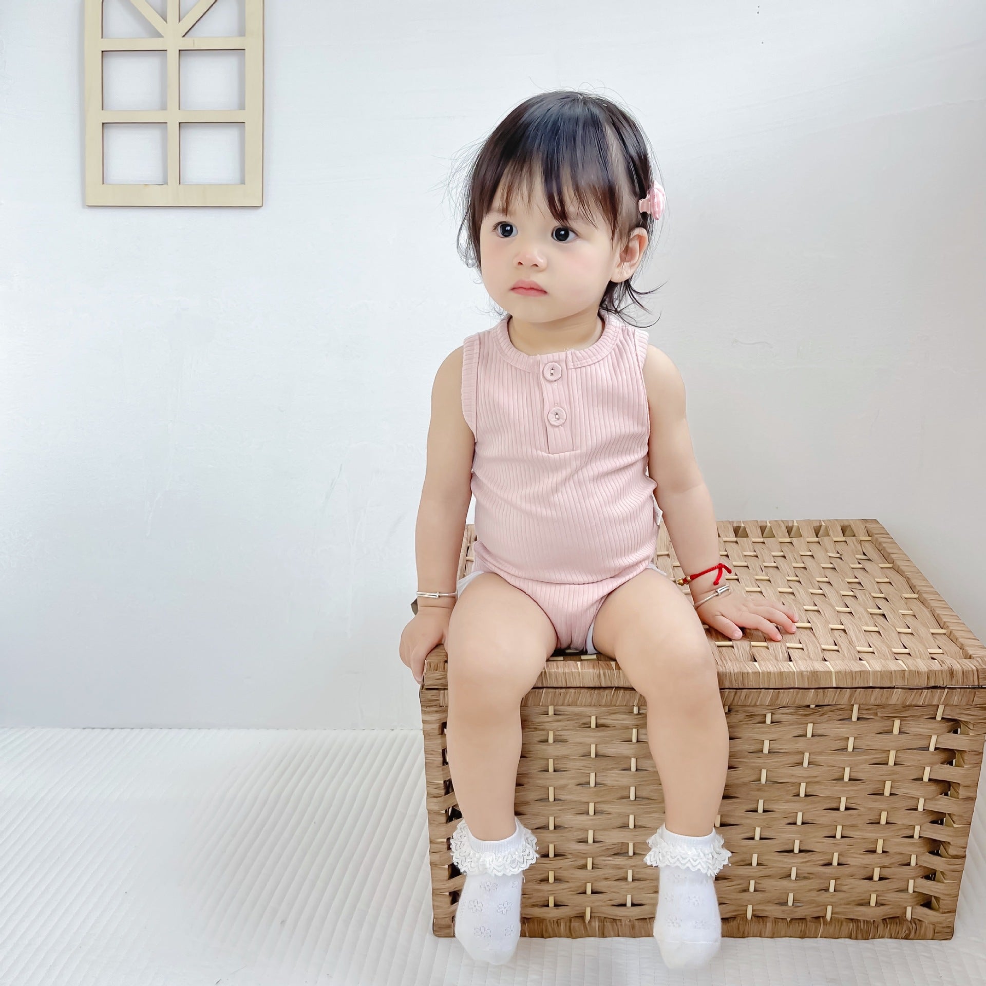 Baby Girl Cotton Stripe Vest Romper