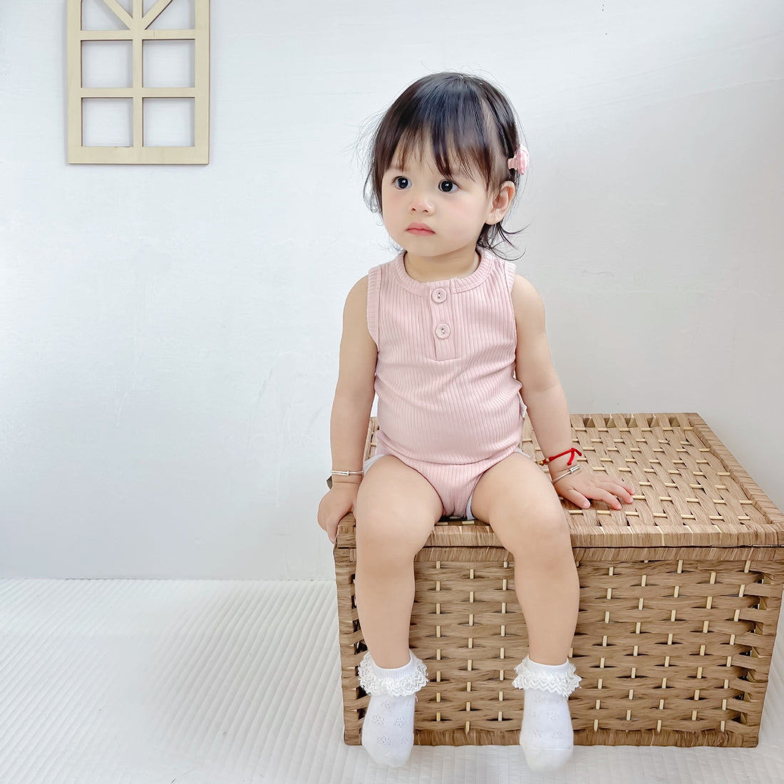 Baby Girl Cotton Stripe Vest Romper