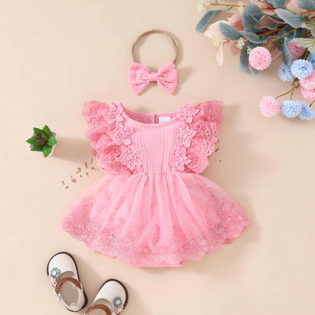 Baby Girl Sleeveless Lace Triangle Romper Dress