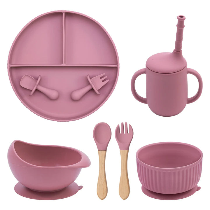 Baby Silicone Feeding Set Plate Bowl Cup with Fork and Spoon