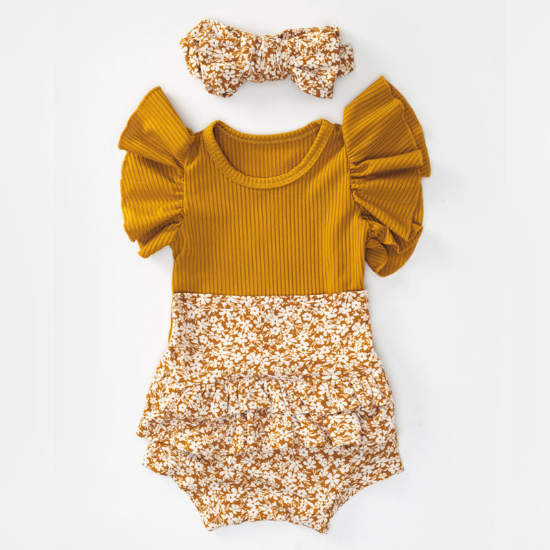 Baby Girl Flounced Sleeve Triangle Romper Summer Outfit