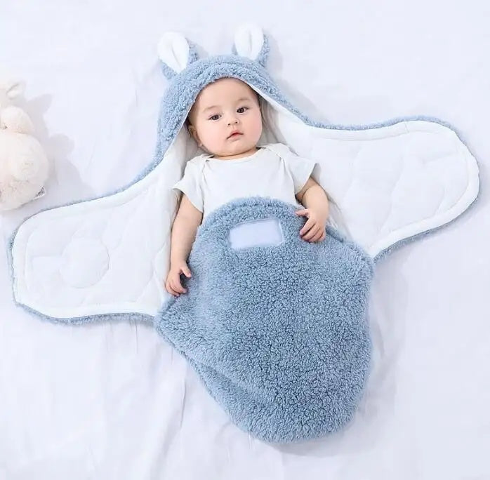 Fluffy Fleece Newborn Swaddle Sleeping Bag with Head Support